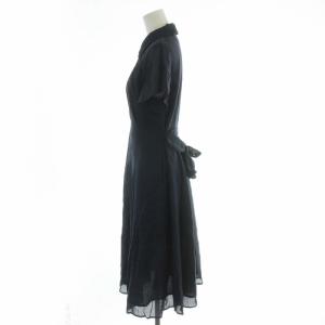 SYBILLA ワンピース ひざ丈 半袖 フレアスカート ギャザースカート リネン シルク混 M 紺 ネイビー