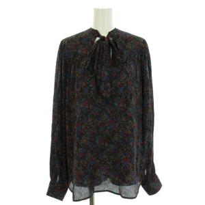 POLO RALPH LAUREN ブラウス シャツ 長袖 花柄 ボウタイ 絹 シルク SP S 黒 ブラック 赤 レッド 青 ブルー