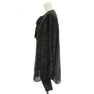 POLO RALPH LAUREN ブラウス シャツ 長袖 花柄 ボウタイ 絹 シルク SP S 黒 ブラック 赤 レッド 青 ブルー