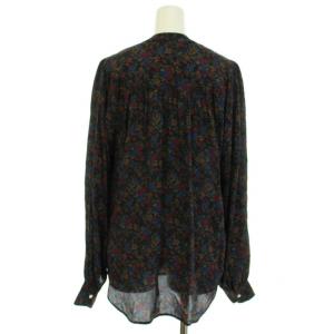 POLO RALPH LAUREN ブラウス シャツ 長袖 花柄 ボウタイ 絹 シルク SP S 黒 ブラック 赤 レッド 青 ブルー