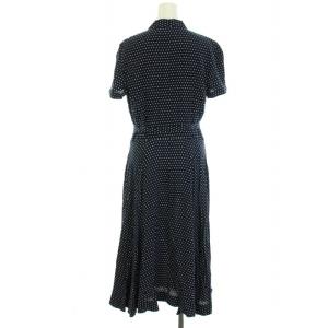 POLO RALPH LAUREN シャツワンピース ロング オープンカラー 半袖 ドット柄 ベルト 4 S 紺 ネイビー 白 ホワイト