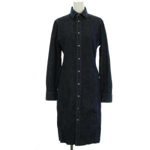 デニムワンピース ロング スタンダードカラー 長袖 6 M インディゴ