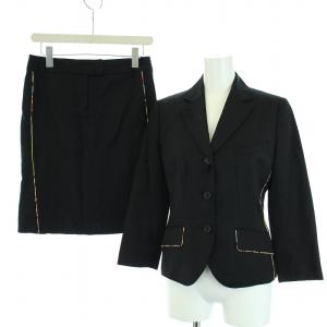 スーツ セットアップ 上下 テーラードジャケット スカート ひざ丈 タイト スリット 38 M 黒 ブラック