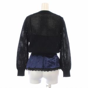 sacai luck カーディガン ニット クルーネック 長袖 レース フリル サテン 黒 ブラック 青 ブルー