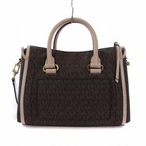 MICHAEL KORS Carine Small Logo Satchel ハンドバッグ ショルダーバッグ 2way MKロゴ ベージュ ブラウン