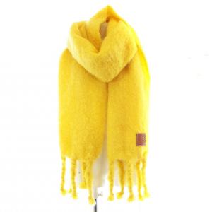 LOEWE マフラー ストール アナグラム ロゴパッチ フリンジ モヘア ウール混 イエロー