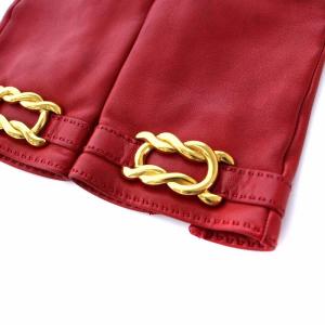 HERMES 手袋 グローブ レザー ゴールド金具 6.5 赤 レッド