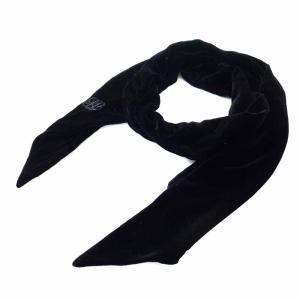 ストール マフラー ベロア シルク混 ロゴ刺繍 黒 ブラック