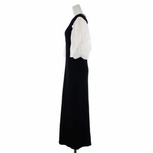 CELFORD 22SS ボリューム袖ニットタイトワンピース 五分袖 ロング 36 S 黒 白 ブラック ホワイト