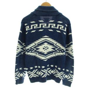 Ron Herman アールエイチシー RHC ショールカーディガン ニット 長袖 ネイティブ柄 M 青 ブルー 白 ホワイト