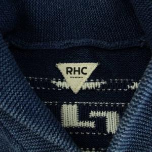 Ron Herman アールエイチシー RHC ショールカーディガン ニット 長袖 ネイティブ柄 M 青 ブルー 白 ホワイト