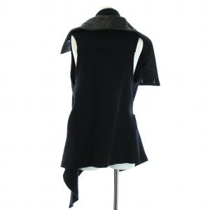 ANN DEMEULEMEESTER ジレ レザー切替 変形デザイン 34 ブラック