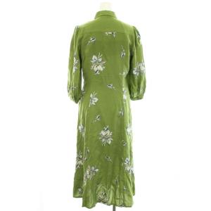 GRACE CONTINENTAL 20SS フラワー刺繍シャツワンピース 花柄 ロング マキシ 七分袖 36 S カーキ 01202 31013-00