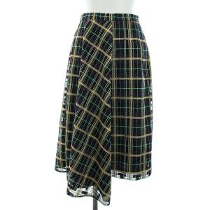 19AW イレギュラーフレアスカート ロング チェック 38 M 紫 パープル ゴールド 1942 1087-0