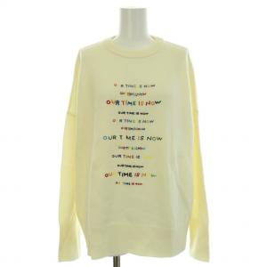 ニット セーター クルーネック 長袖 ロゴ刺繍 ハイゲージ ウール カシミヤ混 S 白 ホワイト