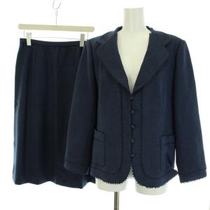 スーツ セットアップ 上下 テーラードジャケット シングル 5B ノーベント スカート ひざ丈 フレア レース ウール13