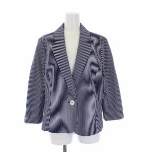 Leilian スーツ セットアップ 上下 テーラードジャケット フレアスカート ストライプ シアサッカー生地 15+ XXL 青 白 ブルー