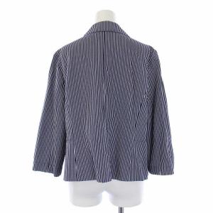 Leilian スーツ セットアップ 上下 テーラードジャケット フレアスカート ストライプ シアサッカー生地 15+ XXL 青 白 ブルー