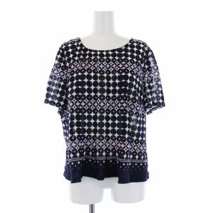 Leilian セットアップ 上下 ブラウス カットソー 半袖 フレアスカート ひざ丈 総柄 15+ 2XL 紺 ネイビー