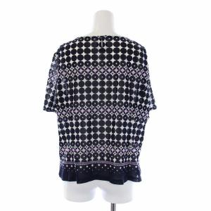 Leilian セットアップ 上下 ブラウス カットソー 半袖 フレアスカート ひざ丈 総柄 15+ 2XL 紺 ネイビー