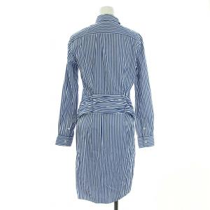 POLO RALPH LAUREN シャツワンピース ストライプ 長袖 ひざ丈 ベルト 0 XS 青 ブルー 白 ホワイト