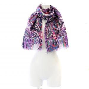 ETRO ストール マフラー 総柄 麻 リネン シルク混 紫 パープル