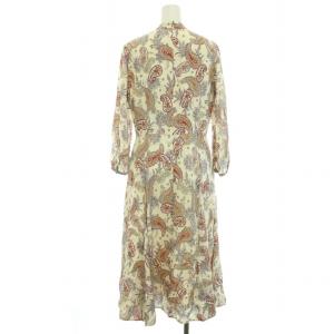 ANAYI ワンピース ロング Vネック 長袖 ボウタイ ペイズリー柄 38 M 白 ホワイト 赤 レッド