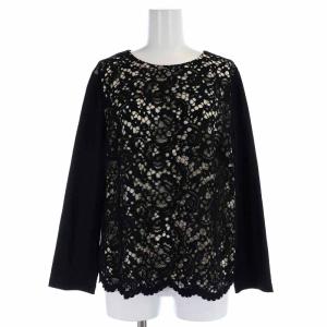 Leilian セットアップ 上下 カットソー レース 切替 長袖 タイトスカート ひざ丈 ウール 大きいサイズ 13+ XL 黒 ブラック