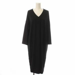 ニットワンピース Vネック ウール 大きいサイズ ミモレ ロング 七分袖 13 XL 黒 ブラック