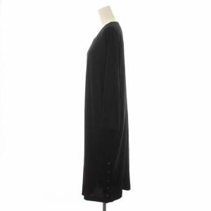 Leilian ニットワンピース Vネック ウール 大きいサイズ ミモレ ロング 七分袖 13 XL 黒 ブラック