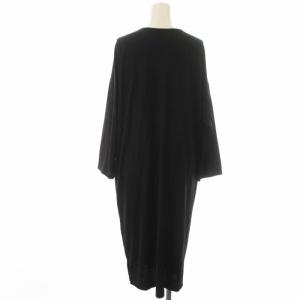 Leilian ニットワンピース Vネック ウール 大きいサイズ ミモレ ロング 七分袖 13 XL 黒 ブラック