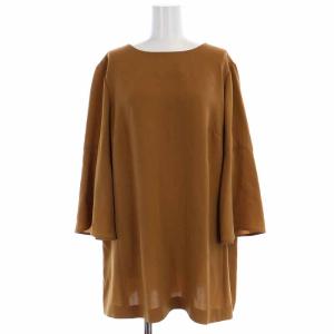 チュニック ブラウス 七分袖 大きいサイズ 13+ XL 茶 ブラウン