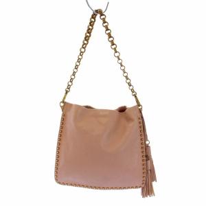 PRADA 三角プレート ワンショルダーバッグ スタッズ タッセル チェーン レザー ピンクベージュ