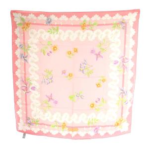 Salvatore Ferragamo スカーフ シルク 絹 花柄 ピンク 白 ホワイト