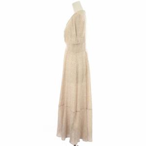 CELFORD 20SS ドットワンピース Vネック パフスリーブ ロング 半袖 36 S ベージュ 黒 ブラック CWFO201114