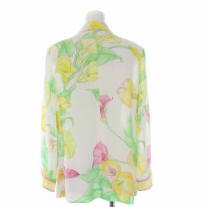 LEONARD FASHION 花柄 テーラードジャケット 2B ノーベント 裏地なし 42 XL 大きいサイズ 白 ホワイト マルチカラー