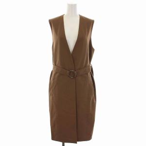 UBBTP/R ノーカラーロング ジレ ベスト 前開き 茶 ブラウン