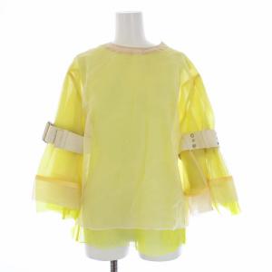 sacai ベルトスリーブ オーガンジー セットアップ ブラウス カットソー 七分袖 ひざ丈スカート シアー 1 2 S M 黄色 イエロー