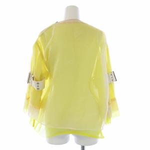 sacai ベルトスリーブ オーガンジー セットアップ ブラウス カットソー 七分袖 ひざ丈スカート シアー 1 2 S M 黄色 イエロー