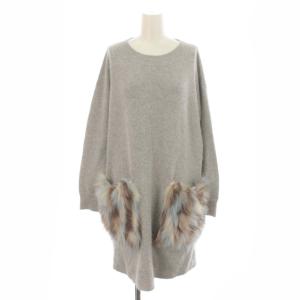 ワンピース ニットワンピ ミニ フォックスファーポケット アンゴラ混 長袖 36 S ライトグレー