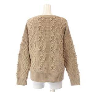 GRACE CONTINENTAL ローゲージVネックカーディガン ケーブルニット 長袖 36 S ベージュ 18353155