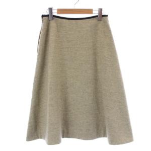 MARGARET HOWELL フレアスカート ひざ丈 ウール ヘリンボーン 2 M ベージュ 黒 ブラック