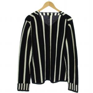COMME des GARCONS SHIRT ニット セーター ストライプ Vネック 長袖 ウール L 黒 ブラック 白 ホワイト W22501
