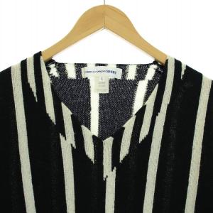 COMME des GARCONS SHIRT ニット セーター ストライプ Vネック 長袖 ウール L 黒 ブラック 白 ホワイト W22501