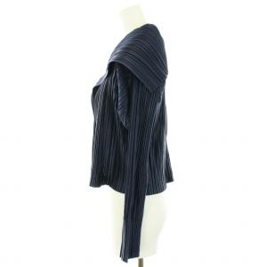 PLEATS PLEASE ISSEY MIYAKE カーディガン プリーツ ビッグカラー 3 紺