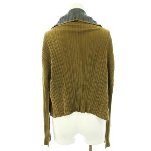 PLEATS PLEASE ISSEY MIYAKE カーディガン ボレロ プリーツ 襟変形 長袖 ストレッチ 3 カーキ ブルー