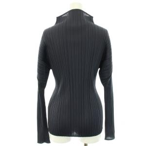 PLEATS PLEASE ISSEY MIYAKE イッセイミヤケ カットソー Tシャツ プリーツ 長袖 ハイネック ストレッチ パフスリーブ ロングスリーブ 3 L 紺 ネイビー