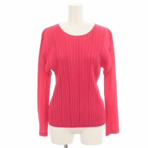 イッセイミヤケ カットソー ブラウス プリーツ加工 クルーネック プルオーバー 長袖 3 ピンク