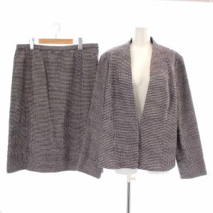 セットアップ 上下 ノーカラージャケット ツイード フレアスカート ひざ丈 大きいサイズ 17+ 4L ピンク 黒 ブラック