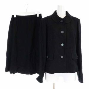 セットアップ 上下 ラウンドカラージャケット フレアスカート ひざ丈 ウール混 大きいサイズ 13 XL 黒 ブラック